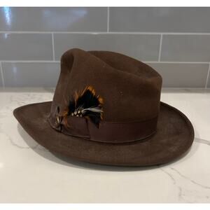 Beaver Hats- Fedora Style with Feather Major 6 7/8 100% Genuine Fur EUC